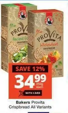 Checkers Bakers Provita Crispbread All Variants offer