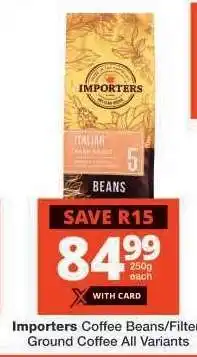 Checkers Importers Coffee Beans/Filter Ground Coffee offer