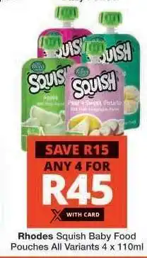 Checkers Rhodes Squish Baby Food Pouches offer
