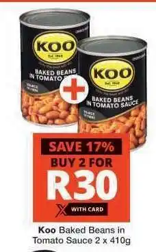 Checkers Koo Baked Beans in Tomato Sauce 2 x 410g offer