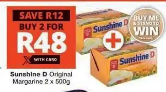 Checkers Sunshine D Original Margarine 2 x 500g offer