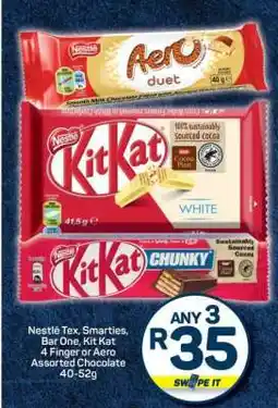 Pick n Pay Nestlé Tex, Smarties, Bar One, Kit Kat 4 Finger or Aero Assorted Chocolate 40-52g offer