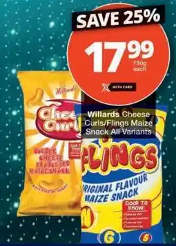 Checkers WILLARDS CHEESE CURLS/FLINGS MAIZE SNACK offer
