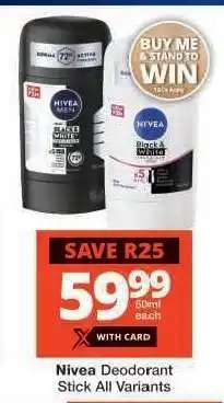 Checkers Nivea Deodorant Stick All Variants offer