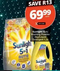 Checkers Sunlight Auto Washing Powder 2kg/Liquid Detergent 1.5L offer