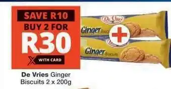 Checkers De Vries Ginger Biscuits 2 x 200g offer