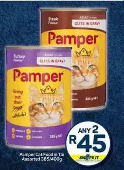 Pick n Pay Pamper Cat Food in Tin Assorted 385/400g offer