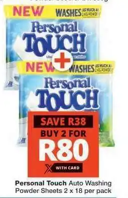 Checkers Personal Touch Auto Washing Powder Sheets offer