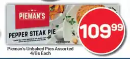 Pick n Pay Pieman's Unbaked Pies Assorted 4/6s Each offer