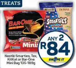 Pick n Pay Nestlé Smarties, Tex, KitKat or Bar-One Mini Bag 135-189g offer