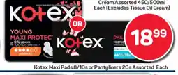 Pick n Pay Kotex Maxi Pads 8/10s or Pantyliners 20s Assorted offer