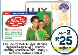 Pick n Pay Lux Beauty 150/175g or Lifebuoy Hygiene Soap 175g offer