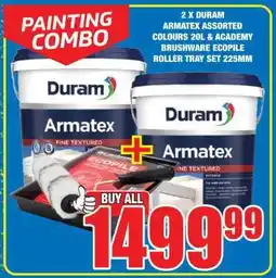 Boxer 2 x Duram Armatex Assorted Colours 20L & Academy Brushware Ecopile Roller Tray Set 225mm offer