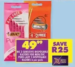 Shoprite BIC 3 SENSITIVE DISPOSABLE RAZORS FOR MEN/BIC PURE LADY 3 DISPOSABLE RAZORS 6 per pack offer