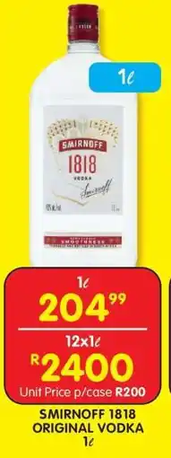 Shoprite SMIRNOFF 1818 ORIGINAL VODKA 1ℓ offer