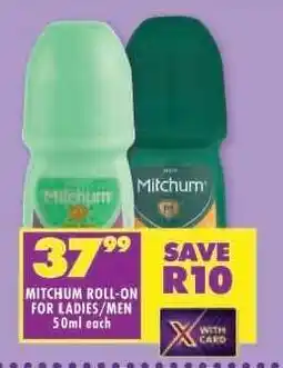 Shoprite Mitchum Roll-On for Ladies/Men 50ml each offer