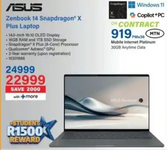Incredible Connection ASUS Zenbook 14 Snapdragon X Plus Laptop offer