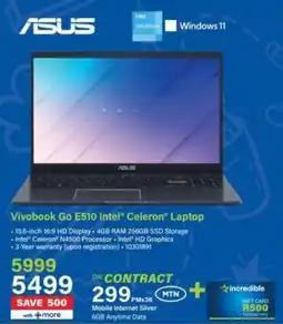 Incredible Connection ASUS Vivobook Go E510 Intel Celeron Laptop offer