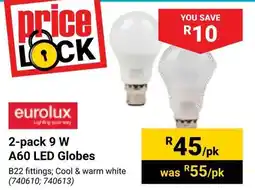 Builders Warehouse Eurolux 9 W A60 LED Globes offer
