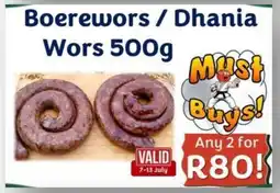 Foodeez Boerewors/ Dhania Wors offer