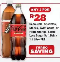 OK Foods Coca-Cola, Sparietta, Stoney, Twist Asstd. or Fanta Orange, Sprite Less Sugar Soft Drink offer