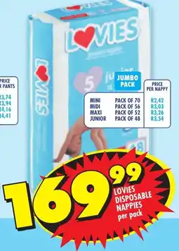 Shoprite Lovies disposable nappies offer