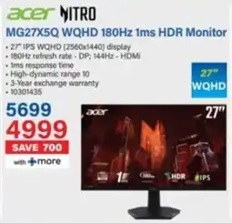 Incredible Connection Acer MG27X5Q WQHD 180Hz 1ms HDR Monitor offer