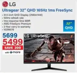 Incredible Connection LG Ultragear 32" QHD 165Hz 1ms FreeSync offer