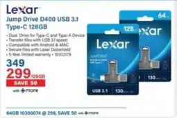 Incredible Connection Lexar Jump Drive D400 USB 3.1 Type-C 128GB offer