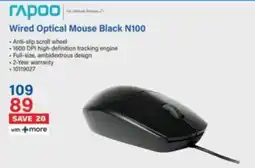 Incredible Connection Rapoo Wired Optical Mouse Black N100 offer