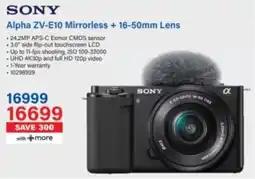 Incredible Connection SONY Alpha ZV-E10 Mirrorless + 16-50mm Lens offer