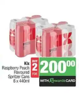 Spar Tops Kix Raspberry Peach Flavoured Spritzer Cans offer