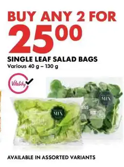 Woolworths SINGLE LEAF SALAD BAGS offer