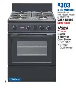 OK Furniture Univa Black 4-Burner Gas Stove UG016B-1 offer