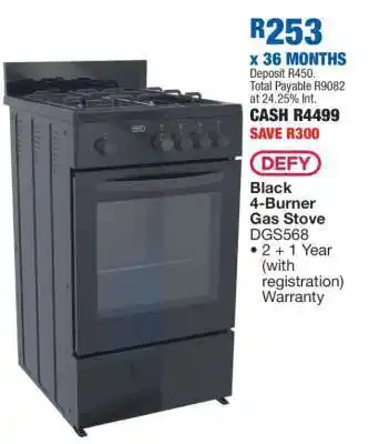OK Furniture Defy Black 4-Burner Gas Stove DGS568 offer
