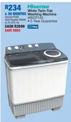 OK Furniture Hisense White Twin-Tub Washing Machine WSCF143 offer