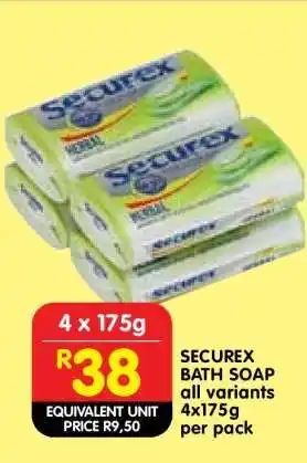 Shoprite SECUREX BATH SOAP all variants 4x175g per pack offer