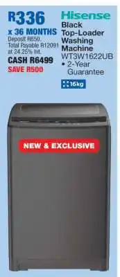 OK Furniture Hisense Black Top-Loader Washing Machine WT3W1622UB offer