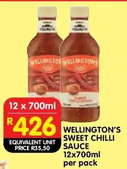 Shoprite WELLINGTON'S SWEET CHILLI SAUCE 12x700ml per pack offer