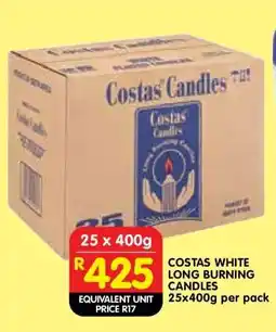 Shoprite COSTAS WHITE LONG BURNING CANDLES offer