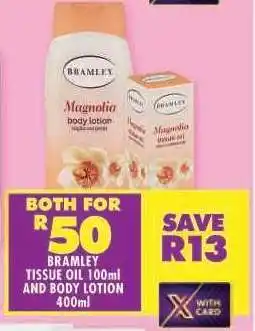 Shoprite BRAMLEY TISSUE OIL 100ml AND BODY LOTION 400ml offer