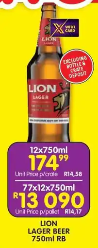 Shoprite LION LAGER BEER 750ml RB offer