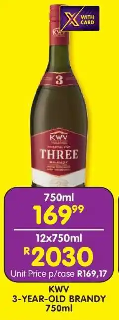 Shoprite KWV 3-Year Old Brandy 750ml offer