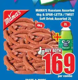Boxer MAMA'S Russians Assorted 4kg & SPAR-LETTA / TWIST Soft Drink Assorted 2L offer