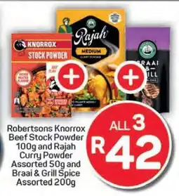 Pick n Pay Hypermarket Robertsons Knorrox Beef Stock Powder, Rajah Curry Powder, Braai & Grill Spice offer