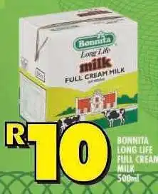Shoprite BONNITA LONG LIFE FULL CREAM MILK 500ml offer