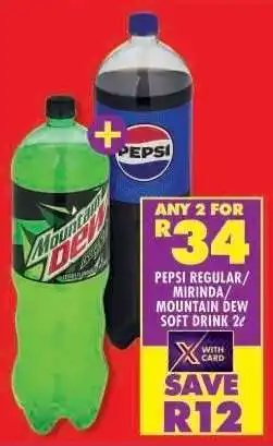 Shoprite PEPSI REGULAR/MIRINDA/MOUNTAIN DEW SOFT DRINK 2L offer