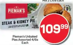 Pick n Pay Hypermarket Pieman's Unbaked Pies Assorted 4/6s offer