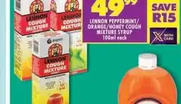 Shoprite LENNON PEPPERMINT/ORANGE/HONEY COUGH MIXTURE SYRUP 100ml each offer