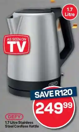 Pick n Pay Hypermarket DEFY 1.7 Litre Stainless Steel Cordless Kettle offer